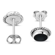 Black Onyx Stud Silver Earrings, e337